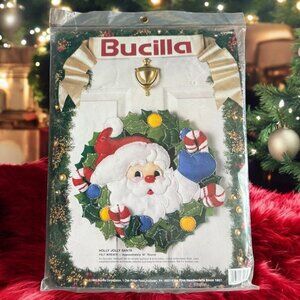 Bucilla Holly Jolly Santa Felt Wreath Kit 18" Round Holiday Craft Kit Sealed